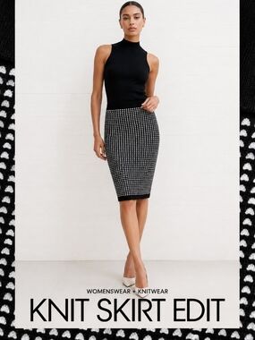 Ann Taylor Black and White Knit Pencil Skirt